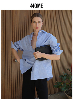 440ME女装 时尚宽松廓形高级感休闲条纹纯棉长袖衬衫FCFW0250W