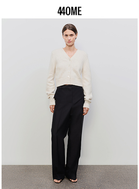 440ME女装 绵羊毛混纺百搭修身短款V领长袖针织开衫毛衣FDSS0327K