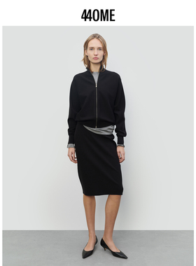 440ME26年春季新款女装中长款优雅显瘦黑色针织半身裙FESS0314K