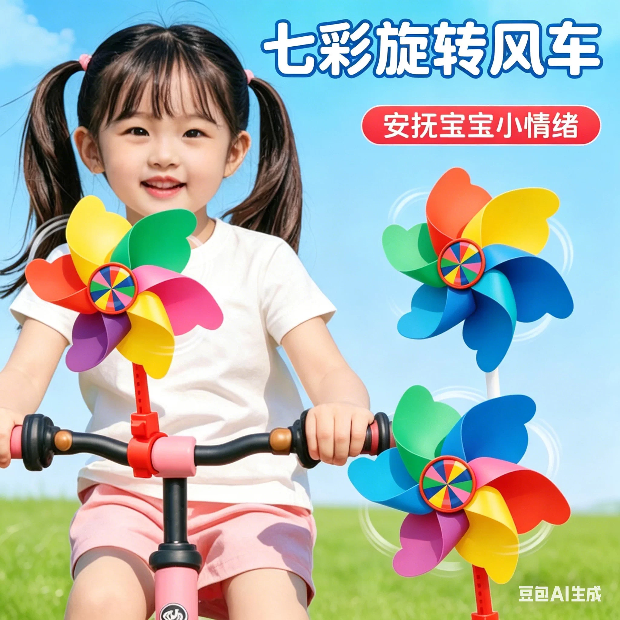 七彩旋转风车玩具挂件儿童滑板车自行车宝宝婴儿推车装饰风车户外
