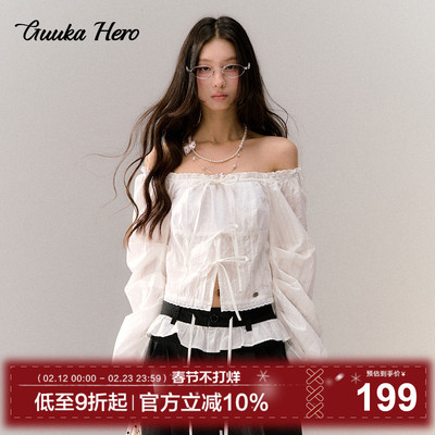 GUUKAHERO一字领短款长袖衬衫