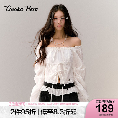 GUUKAHERO一字领短款长袖衬衫