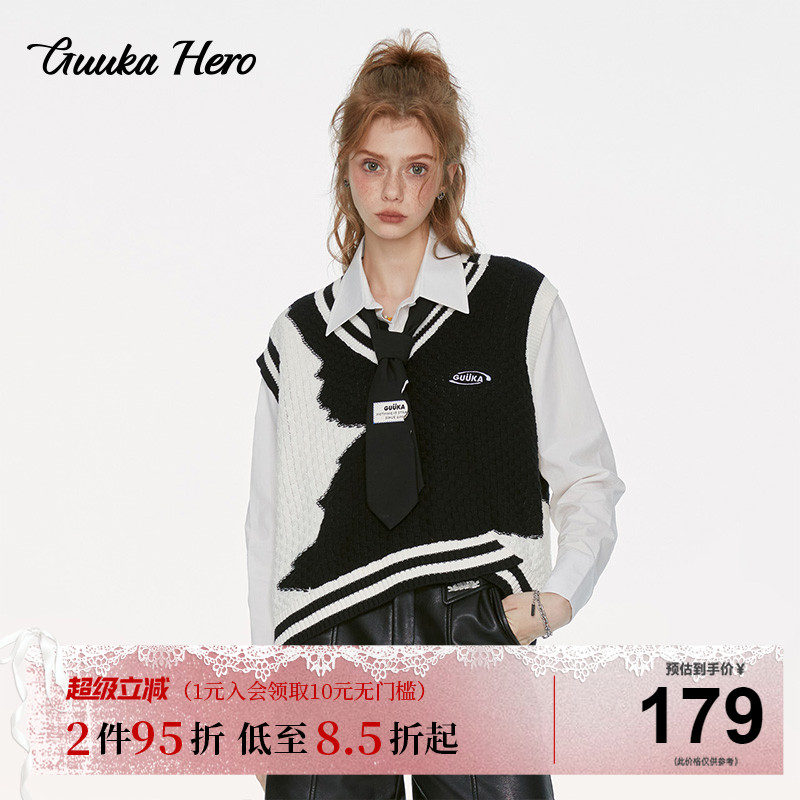 GUUKAHERO黑白V领针织衫