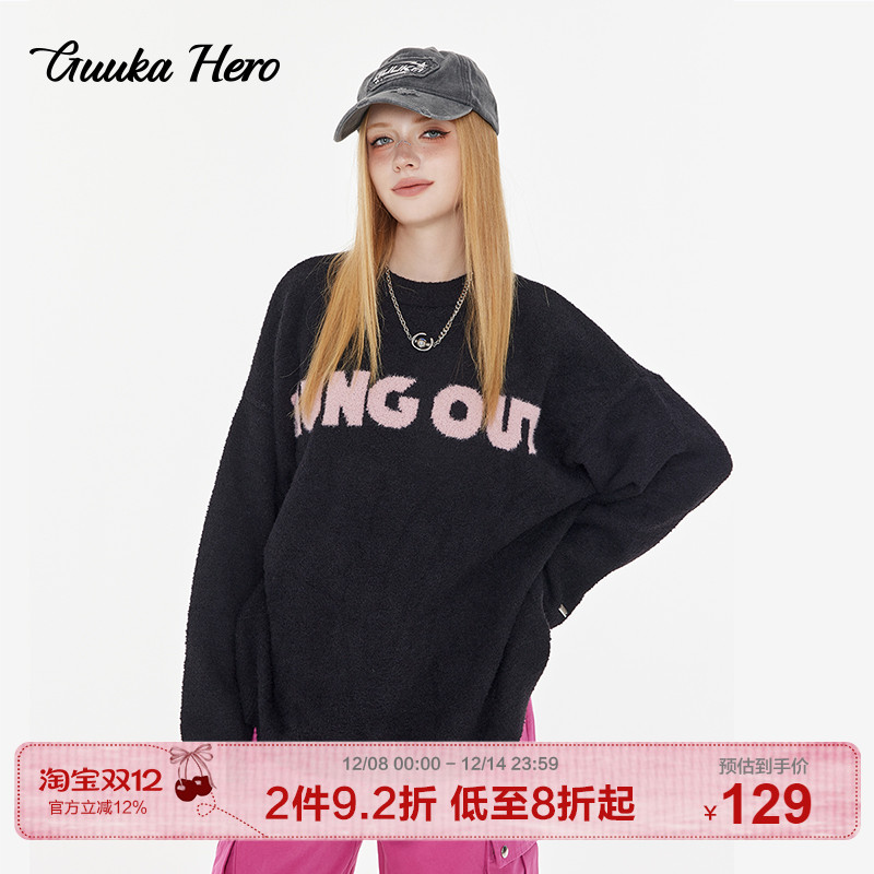 GUUKAHERO黑色圆领毛衣