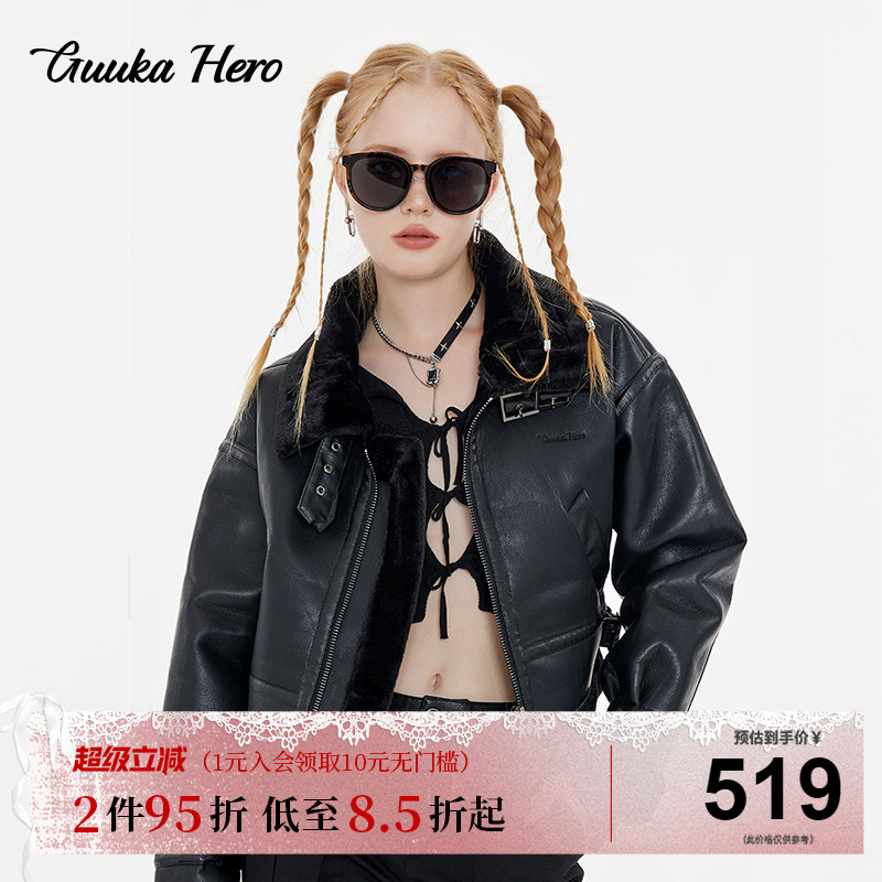 GUUKAHERO机车服夹克女短裤外套