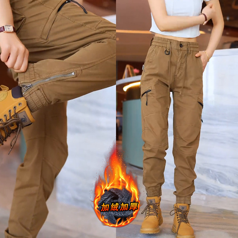 工装裤子男士2025秋冬新款潮流百搭侧边拉链多口袋加绒休闲裤子男,男装,休闲裤,淘宝优惠券,粉丝福利购,淘宝优惠卷