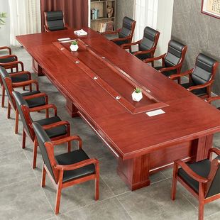 细线条会议桌油漆贴木皮洽谈长桌现代简约会议室接待桌
