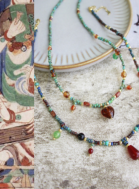 原创项链【如梦】新中式敦煌配色小众艺术感独特气质天然石项链