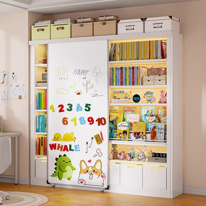 家用钢制图书馆书架白板门一体靠墙落地儿童书柜绘本收纳置物架子,住宅家具,书架,淘宝优惠券,粉丝福利购,淘宝优惠卷