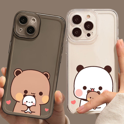 vivo一二布布手机壳oppo卡通iQOO11情侣s17s16一二和布布Reno10Pro小熊猫x90可爱7se情侣款Neo8适用小众一加9