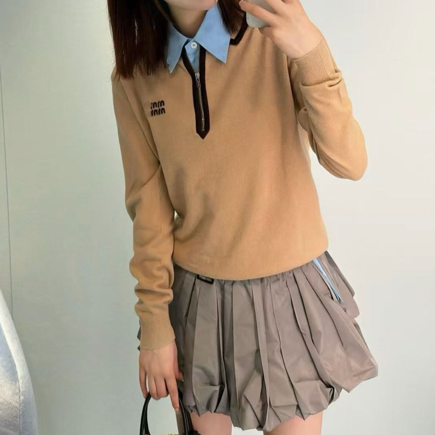 篙品质~羊毛羊绒~半拉链 休闲风 胸口字母贴布 长袖针织POLO 上衣