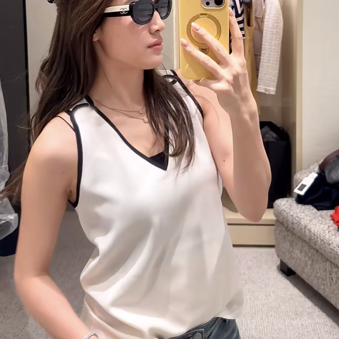 篙品质~纯真丝面料 时尚洋气V领显瘦无袖针织背心吊带 26年春夏