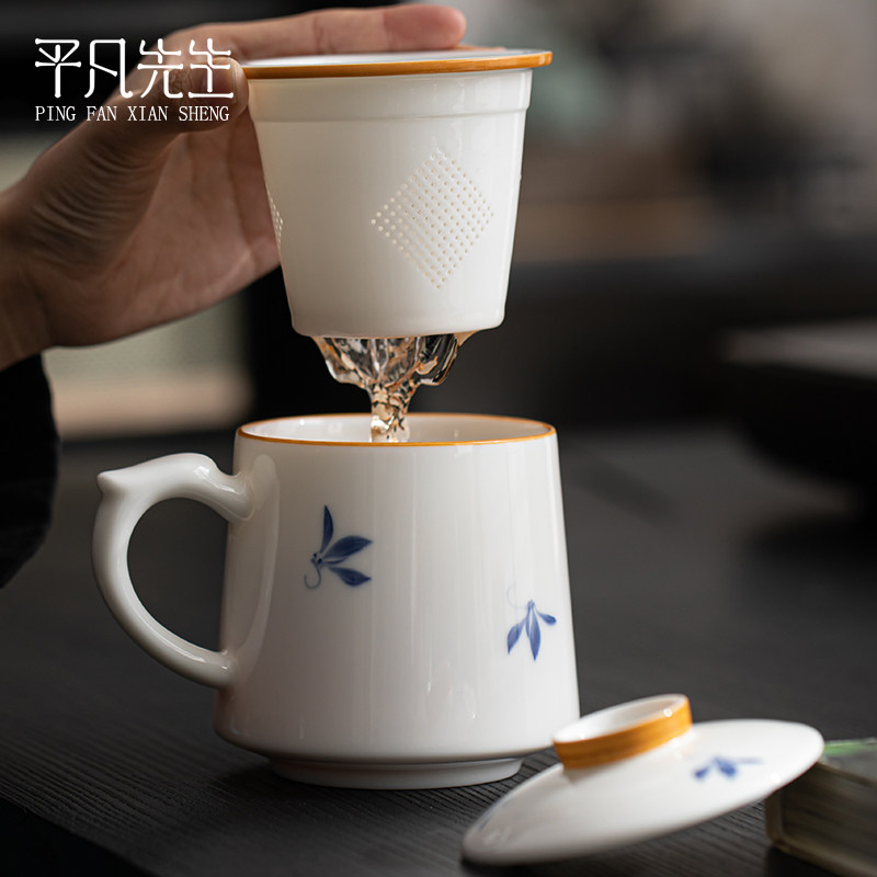 羊脂玉瓷陶瓷茶杯个人专用办公室马克杯带盖德化白瓷水杯家用杯子,餐饮具,茶杯,淘宝优惠券,粉丝福利购,淘宝优惠卷