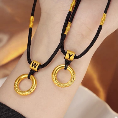 足金999平安扣情侣项绳硬金字母金箍圈项链男女定制黄金字母编绳