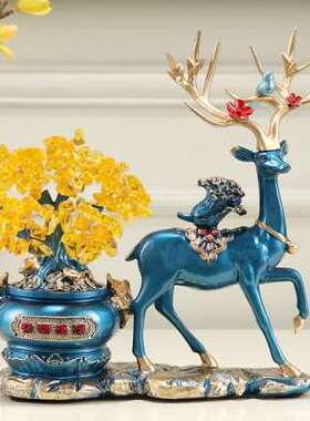 招财鹿水晶发财树摆件客厅玄关电视酒柜新家装饰开业乔迁新居礼物