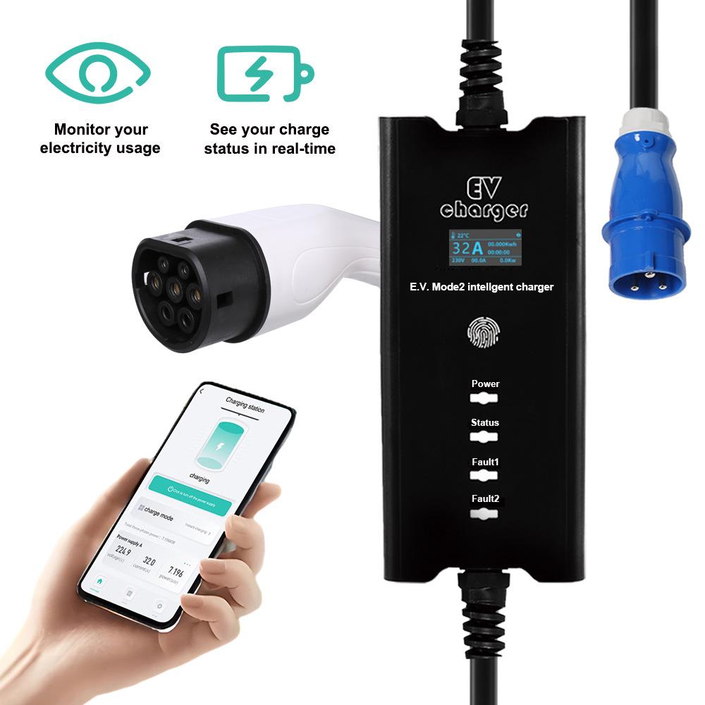 Level 2 便携式7kw欧标新能源汽车充电器32a家用随车充带APP