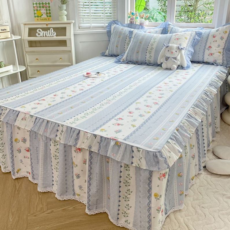 A类100%全棉床裙单件纯棉蕾丝花边床罩三件套席梦思床保护套遮丑