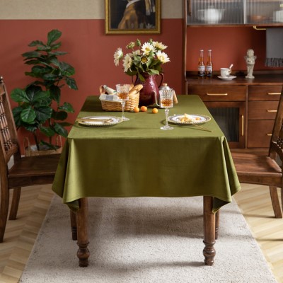 厂茶绿色轻奢高级感桌布橄榄绿色丝绒圆桌长方形欧式餐桌布家用促