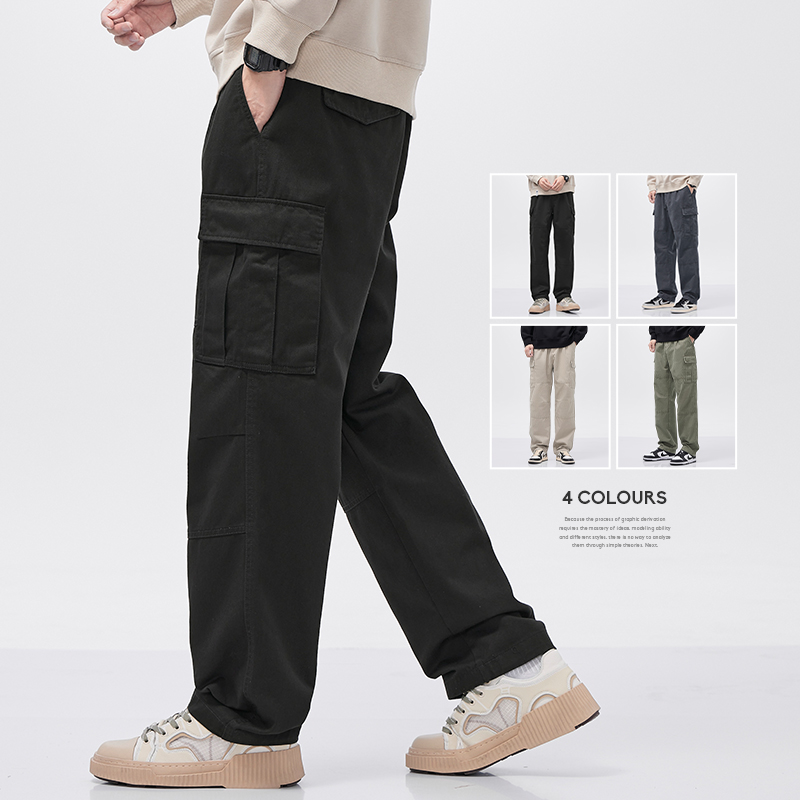 HomePanda黑色宽松直筒休闲裤男