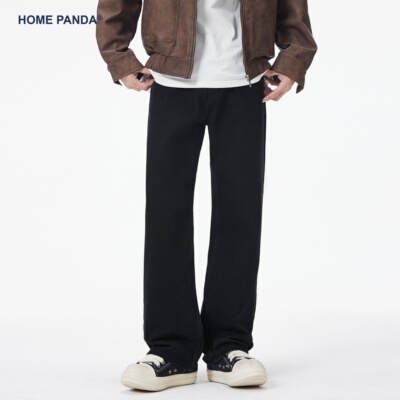 HomePanda黑色直筒牛仔裤男