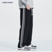 HomePanda重磅侧边条纹卫裤 宽松直筒休闲加绒运动裤 男秋冬款 美式