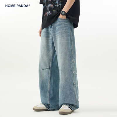 HomePanda美式复古直筒牛仔裤男