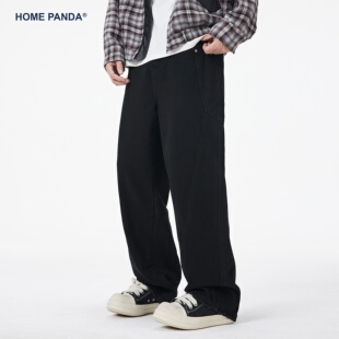 HomePanda美式复古弯刀牛仔裤男春季多口袋工装宽松直筒休闲裤子