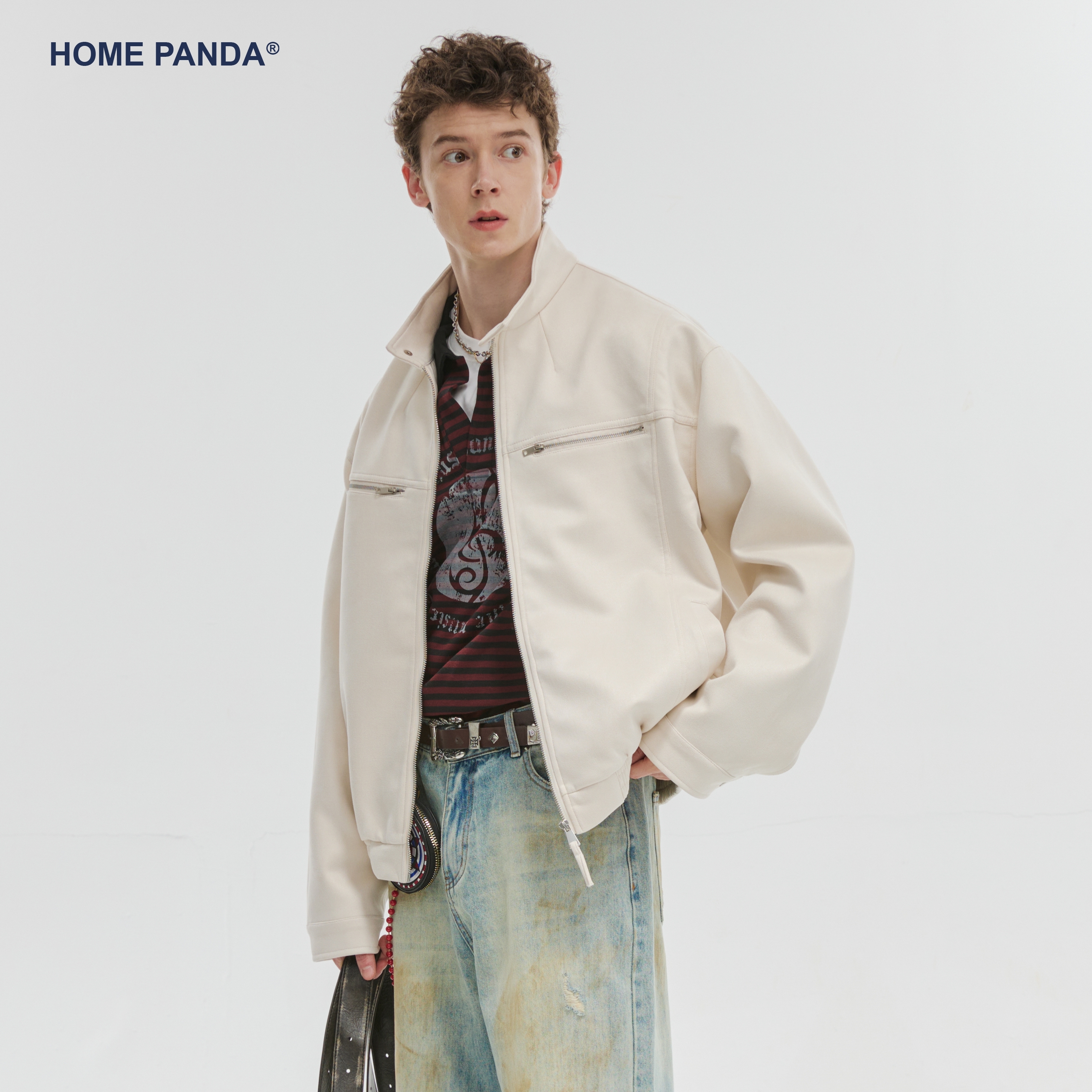 HomePanda麂皮绒立领夹克男