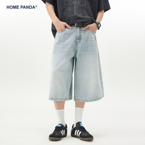 HomePanda浅蓝色七分牛仔短裤男
