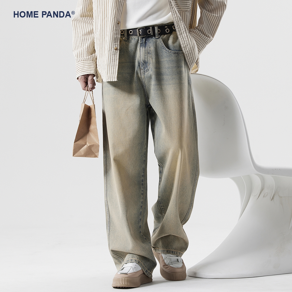 HomePanda宽松直筒牛仔裤男裤