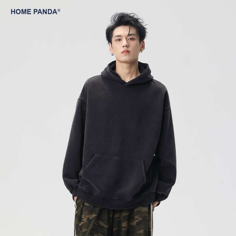 HomePanda重磅黑色连帽卫衣男