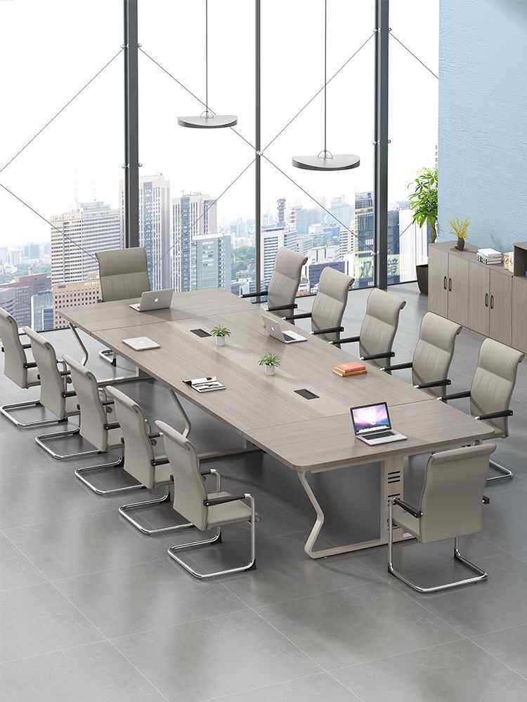 会议桌会议室长桌钢架木质会议桌椅组合简约轻奢长条会议洽谈桌子
