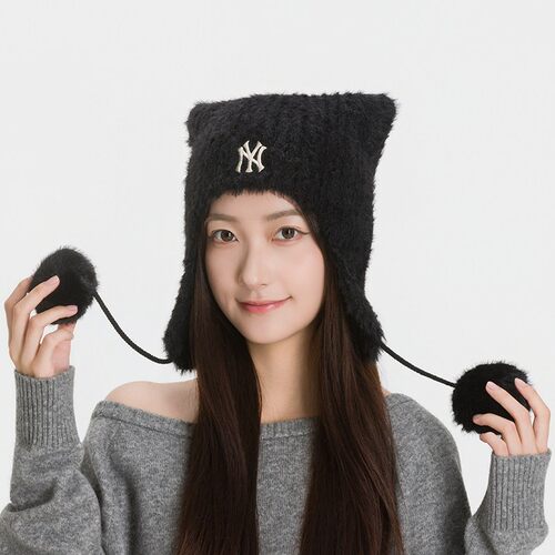 MLB专柜正品秋冬保暖绒线帽毛线帽26新款猫耳帽护耳潮帽3ABNB0466
