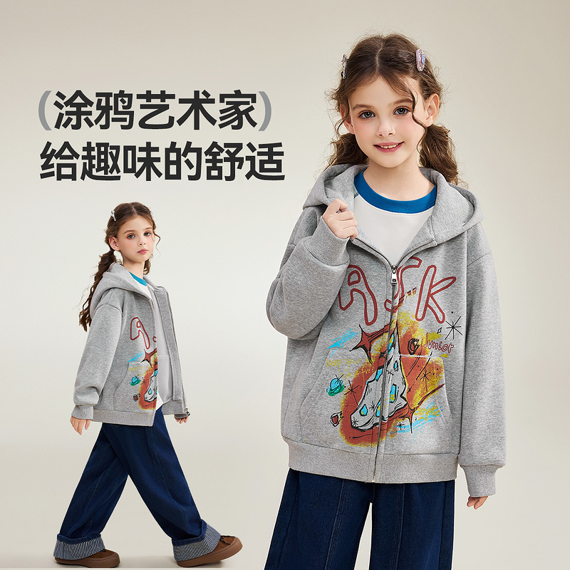 ASKjunior儿童外套2025秋季新款女童涂鸦上衣中大童宽松外衣