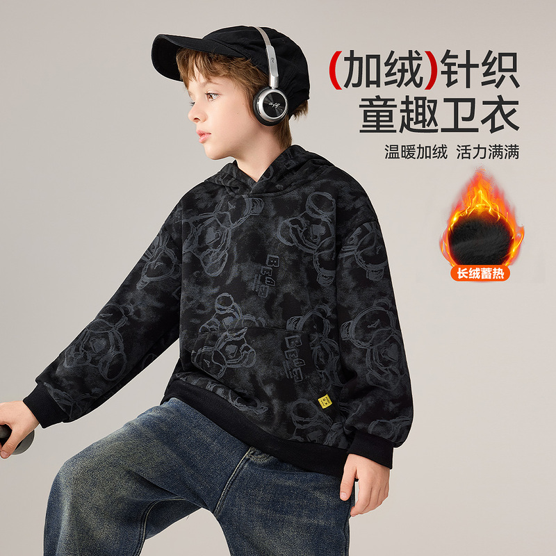 ASKjunior儿童卫衣2025冬季新款男童连帽保暖加绒童趣上衣