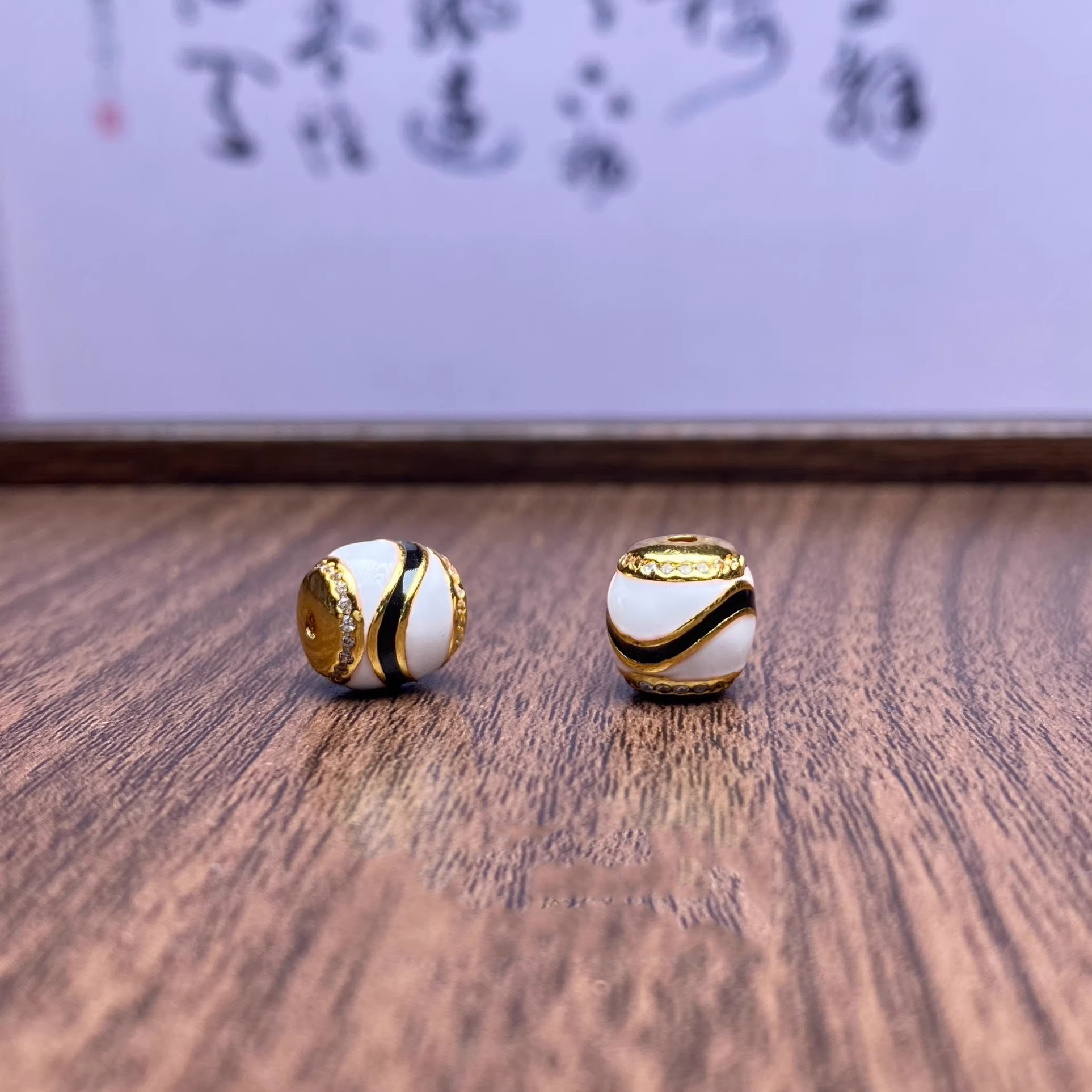 万物9mm铜镀虎牙珐琅珠配星月猴头椰蒂库克单圈手串diy文玩配饰