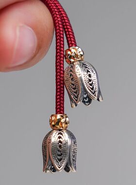 文玩S925纯银铃兰花弟子珠星月凤眼菩提百香籽收尾吊坠配饰件珠子