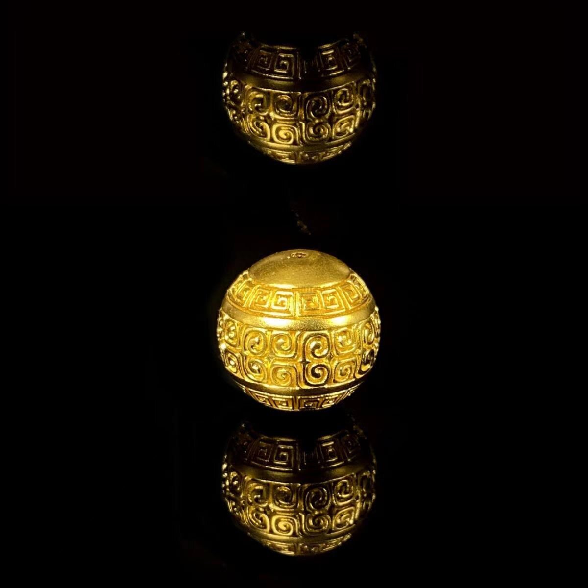 925银镀金星月隔珠顶珠腰珠回纹圆珠文玩镀金适配百搭珠子配件