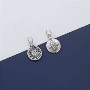 S925纯银藏族九宫八卦牌护身小吊牌侧挂银牌十相自在九宫牌小挂饰