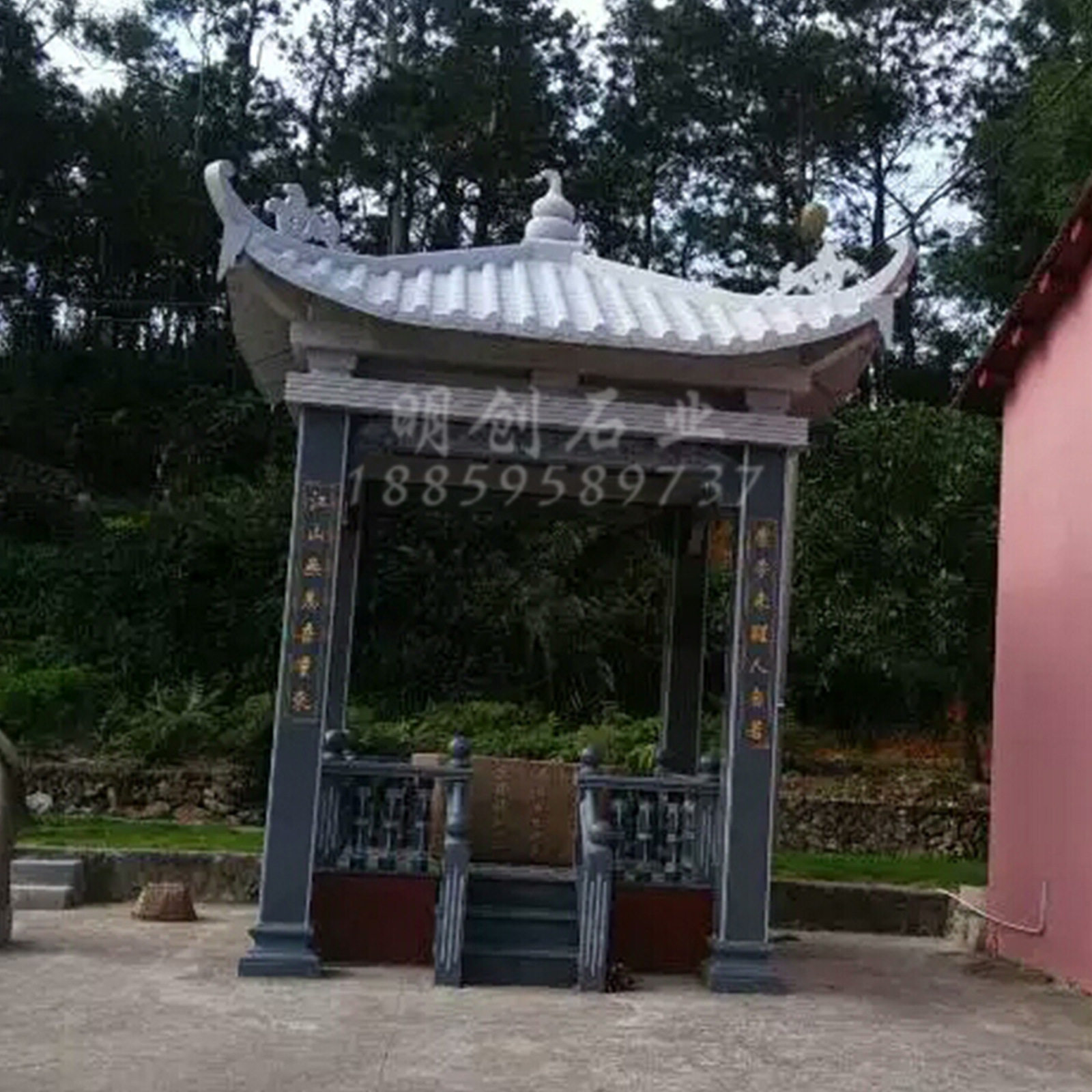 惠安石雕刻别墅庭院复古园林休闲四角中式广场大理石654梁凉亭子