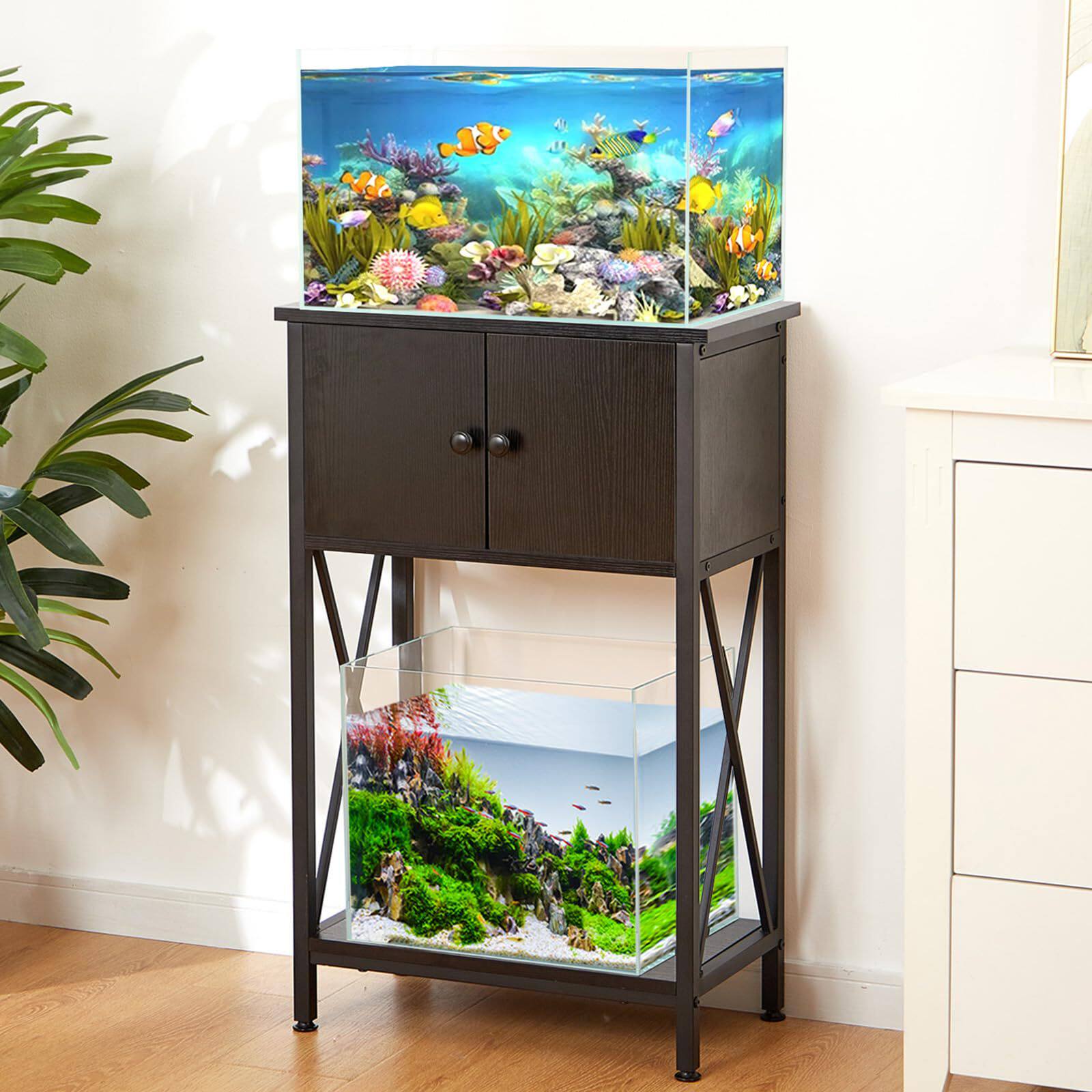 跨境现货水族箱金属支架家用多功能靠墙置物架现代简约小型鱼缸架