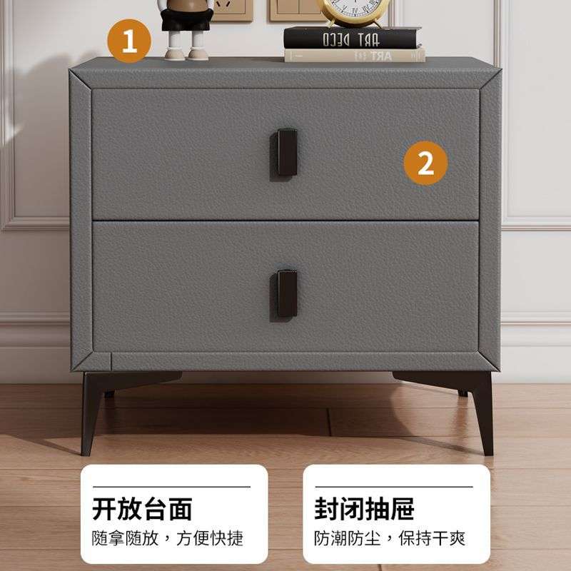 轻奢床头柜意式皮质现代实木简约卧室收纳小型床边柜岩板储物家用
