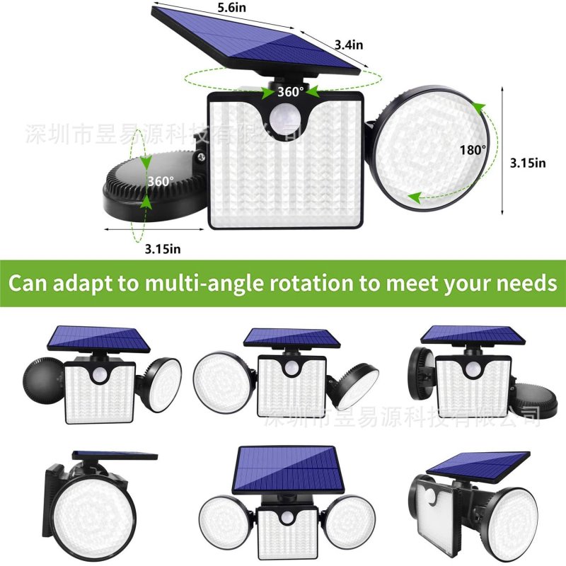 太阳能户外三头壁灯家用车库灯照明led庭院感应灯花园路灯防水灯
