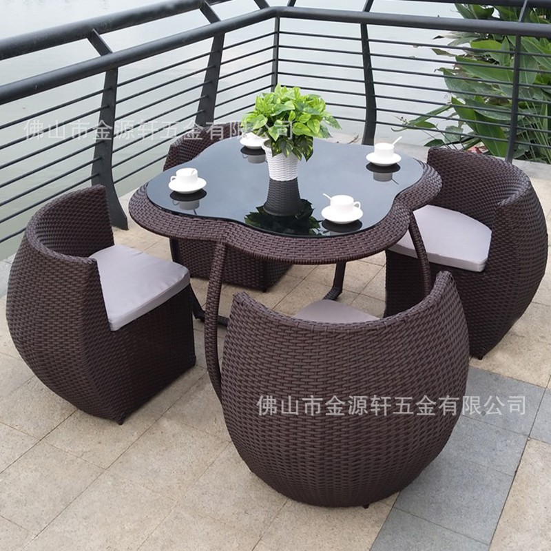 户外藤编桌椅套装酒店庭院防水防晒休闲椅工程订置来图深化