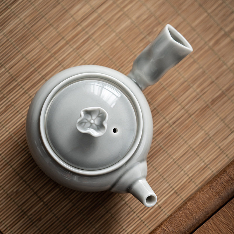 冰灰釉荷香侧把壶 日式陶瓷功夫小茶壶简约单壶泡茶器急须壶
