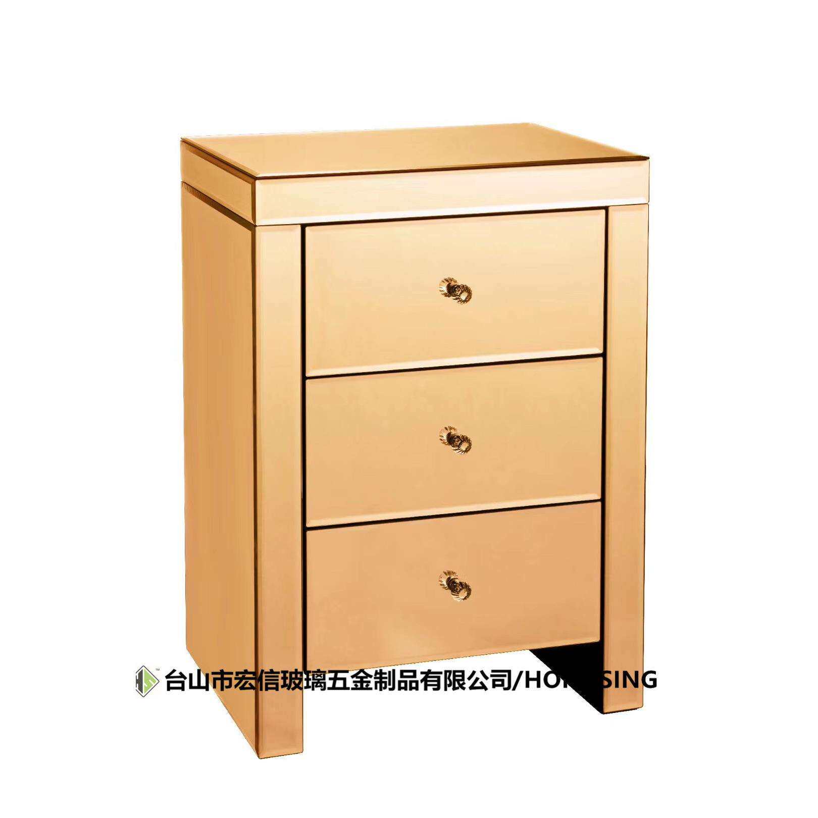 金镜面玻璃床头柜储物柜抽屉现货出口内销ins风荷里活成套家具批
