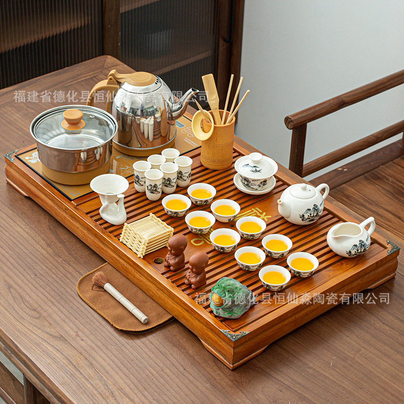 茶盘一体机家用套装带全自动电茶炉陶瓷茶具整套实木一体茶水台