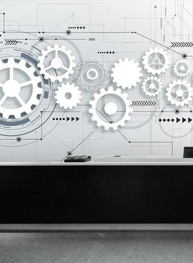 3D立体科技机械齿轮背景墙纸壁画ITAI公司前台健身房网咖KTV壁纸