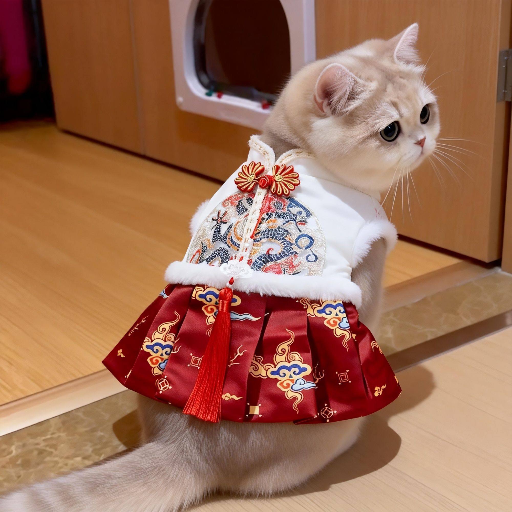 小猫咪衣服冬季唐装公主裙保暖新年布偶英短防掉毛狗狗马面裙国风,宠物/宠物食品及用品,狗宠物服装/雨衣,淘宝优惠券,粉丝福利购,淘宝优惠卷