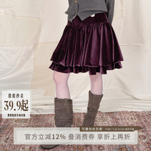 HSUSE曙色原创设计 丝绒多层次灯笼蓬蓬半身裙时尚百搭灯芯绒短裙
